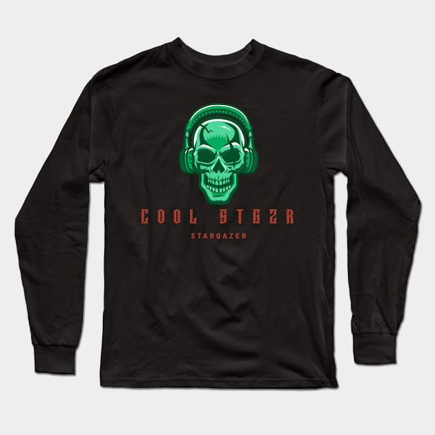 Cool Stargazer with Skull Long Sleeve T-Shirt by 46 DifferentDesign